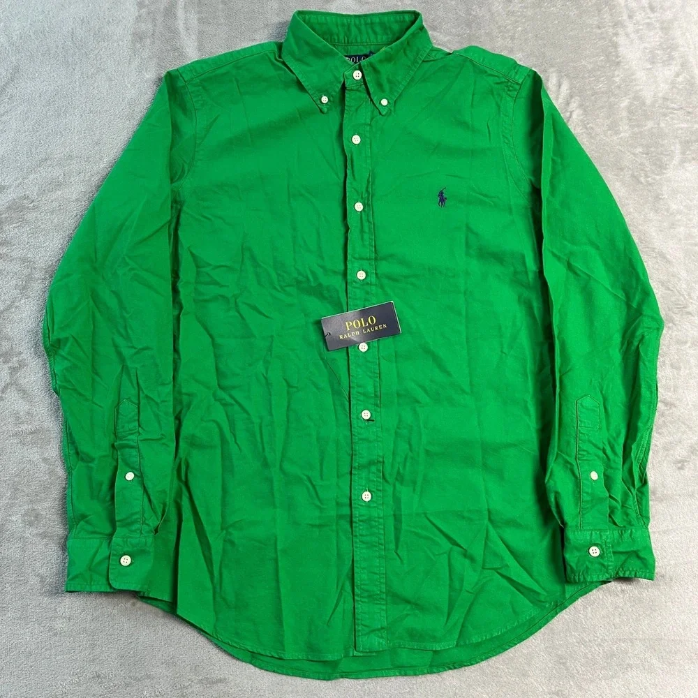 NWT Polo Ralph Lauren Mens Classic Fit Oxford Shirt Green Long Sleeve Medium